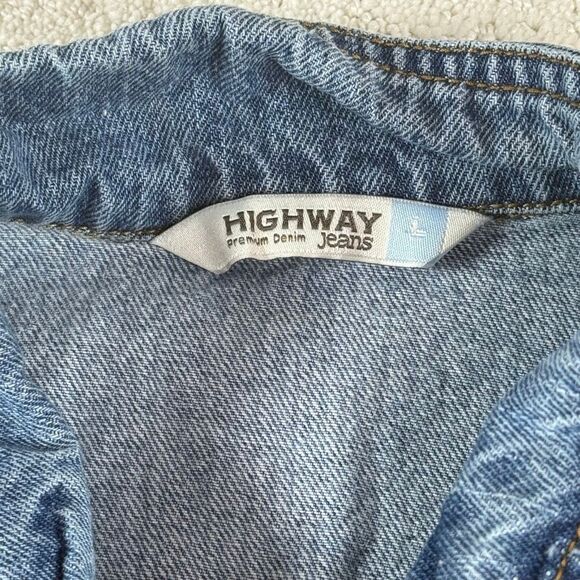 Highway Jeans Denim Jacket Destroyed Button Up Medium Blue - Juniors US L - Picture 4 of 11